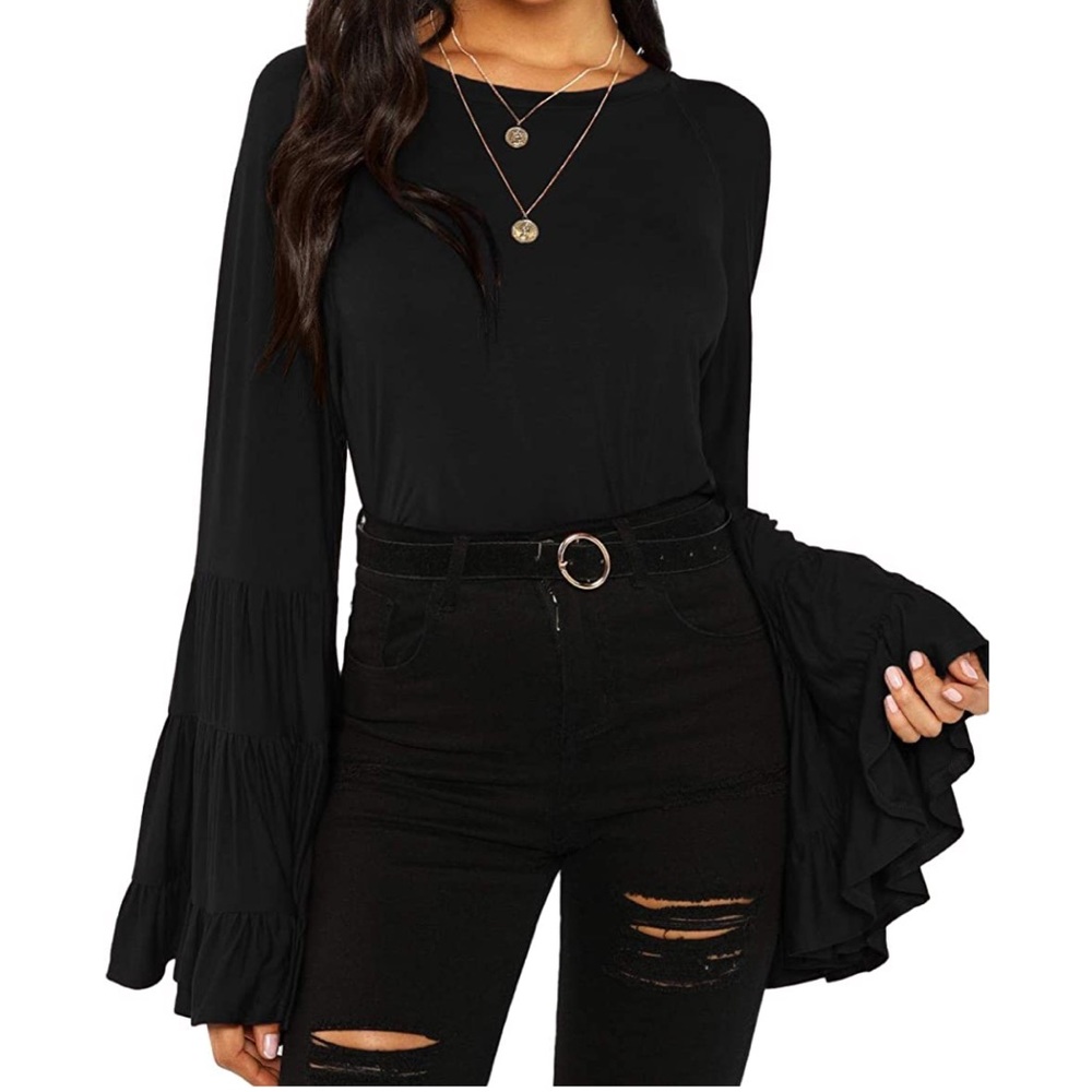 Women's Ruffle Long Bell Sleeve Top